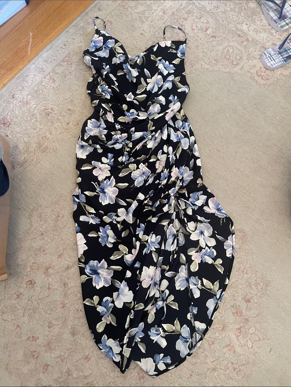 Abercrombie & Fitch Black Midi Dress with Lavender blue and White Floral Print